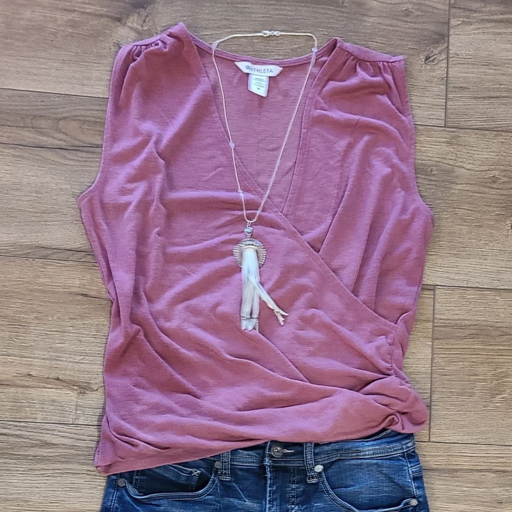 Lightly Worn - ATHLETA - Mauve  Sleeveless Wrap Tank Knit Top - size Medium